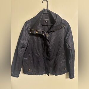 Talbots Womens Black Zip Up High Collar Moto Jacket Gold Snaps Zip Size 16P